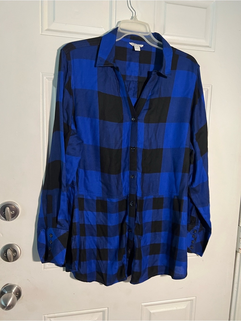 Cato Blue and Black Plaid Button-Front Casual Shirt